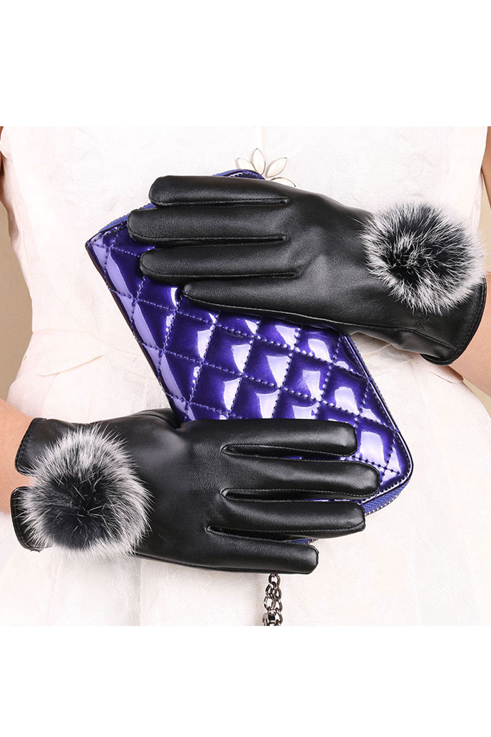 Women Warm & Thick Solid Colored Casual Leather Gloves
