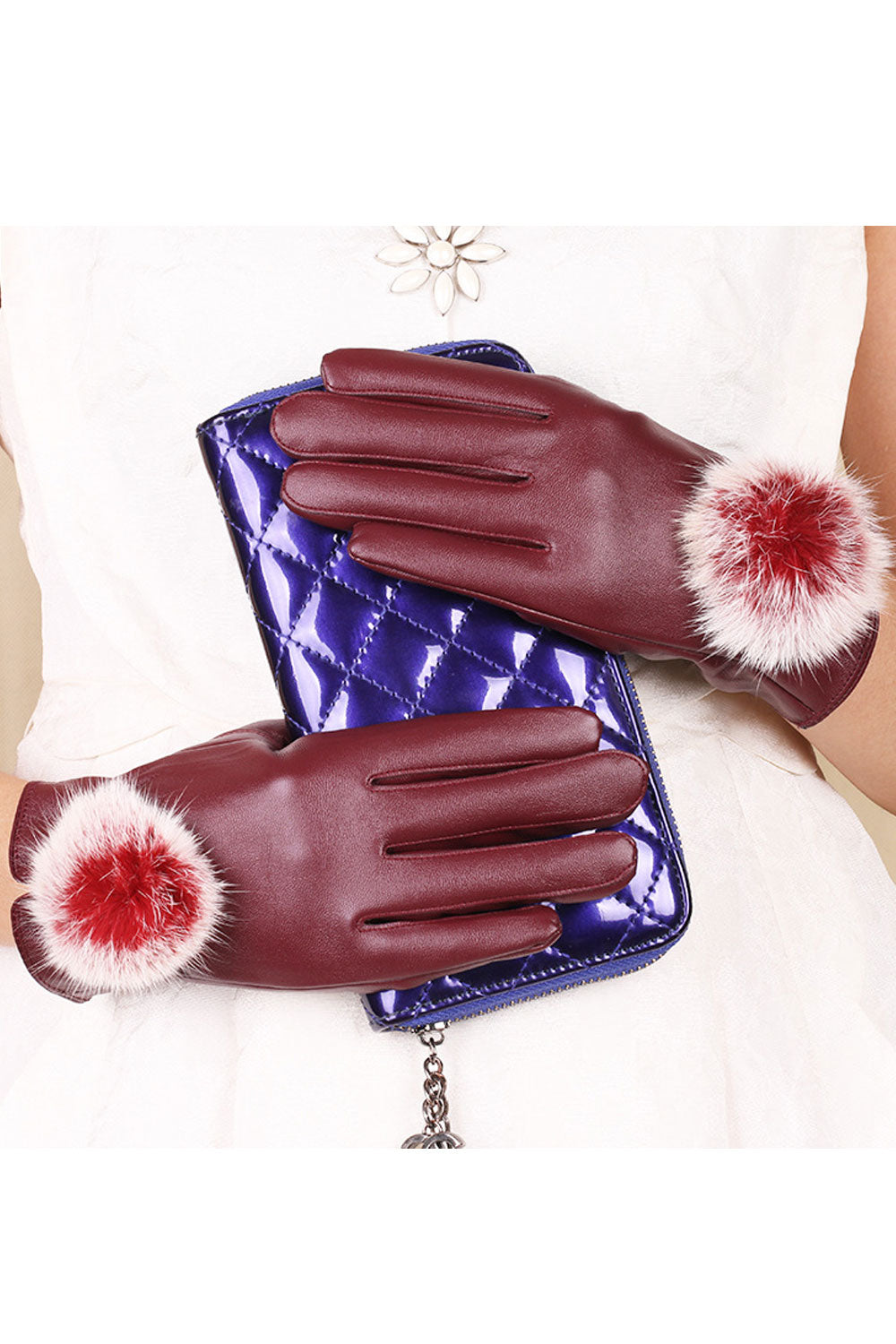Women Warm & Thick Solid Colored Casual Leather Gloves