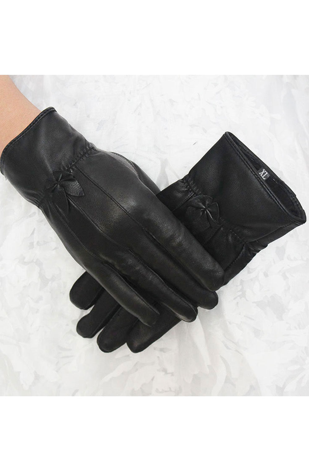 Women Casual Solid Color Warm Thick Leather Gloves
