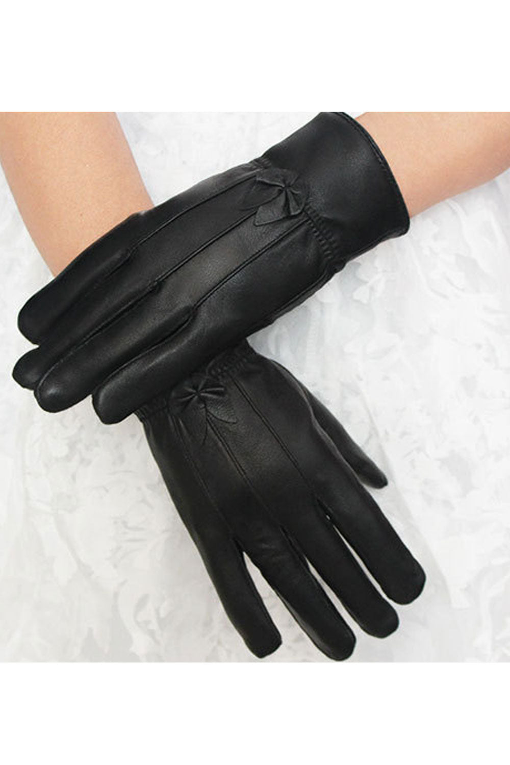 Women Casual Solid Color Warm Thick Leather Gloves
