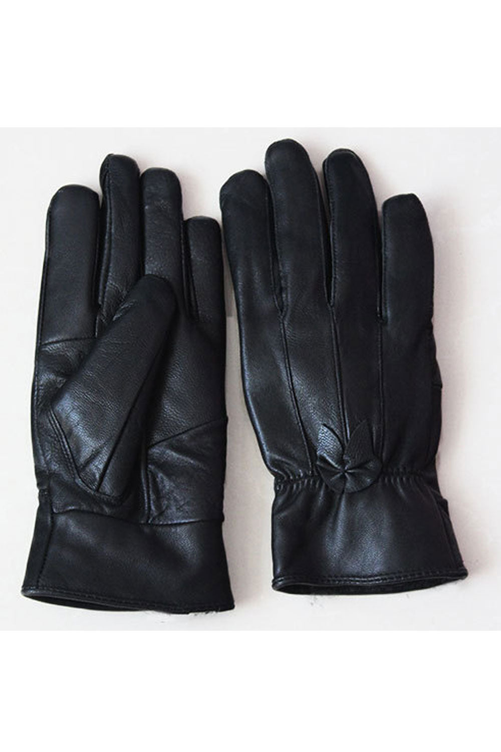 Women Casual Solid Color Warm Thick Leather Gloves