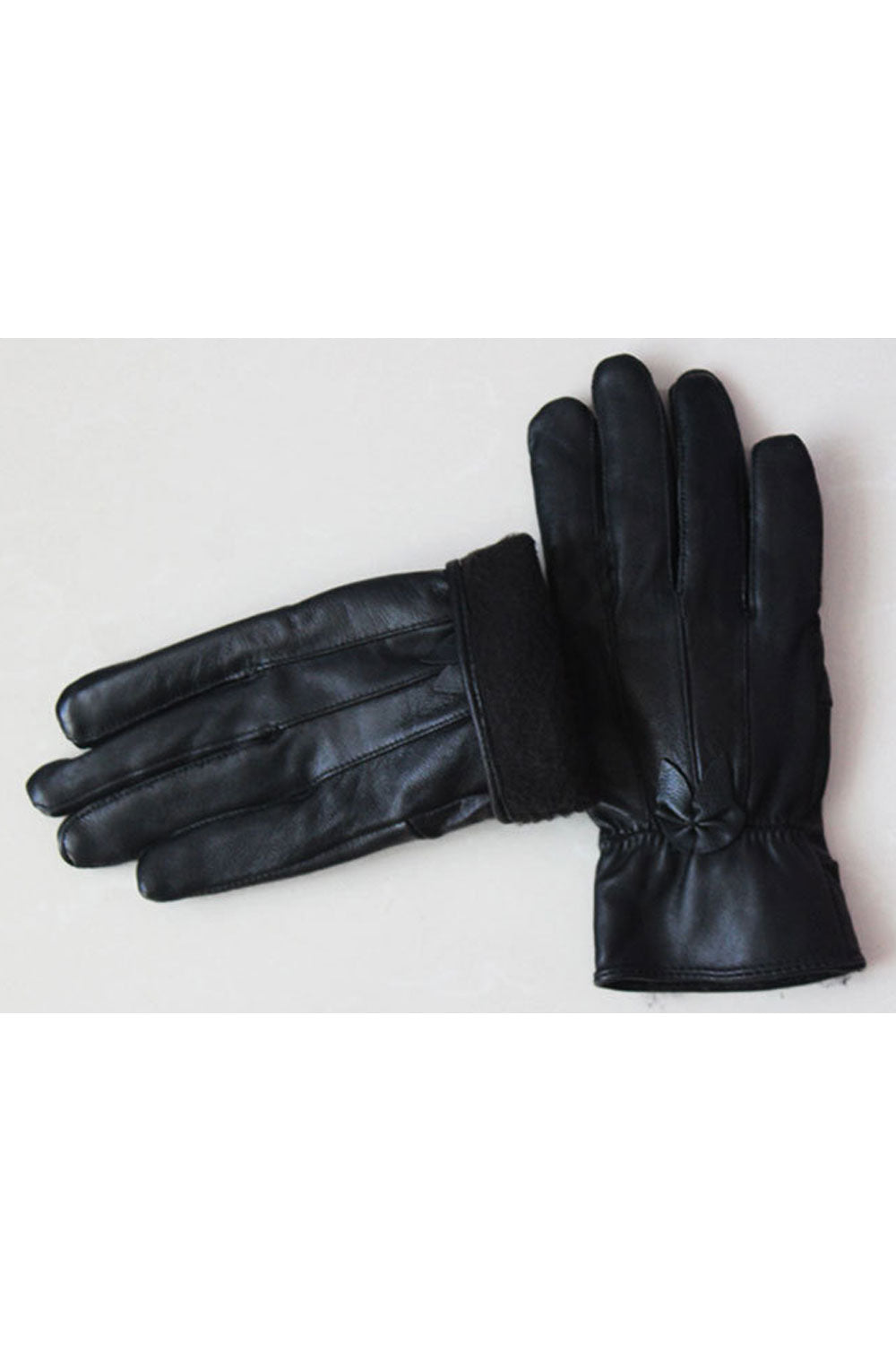 Women Casual Solid Color Warm Thick Leather Gloves