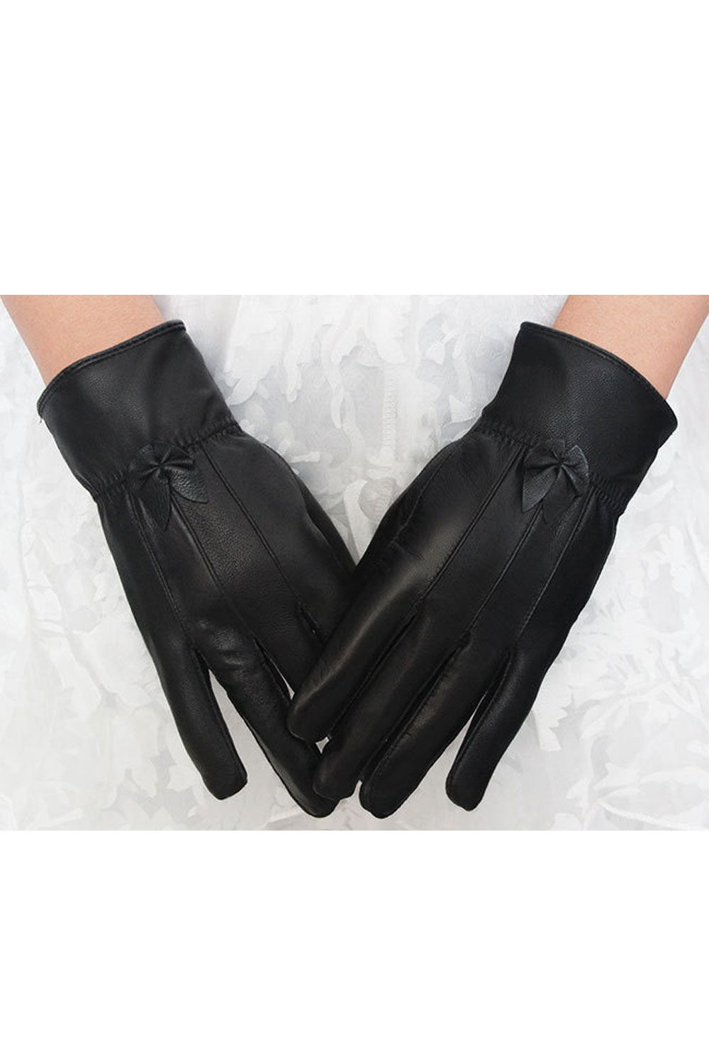 Women Casual Solid Color Warm Thick Leather Gloves
