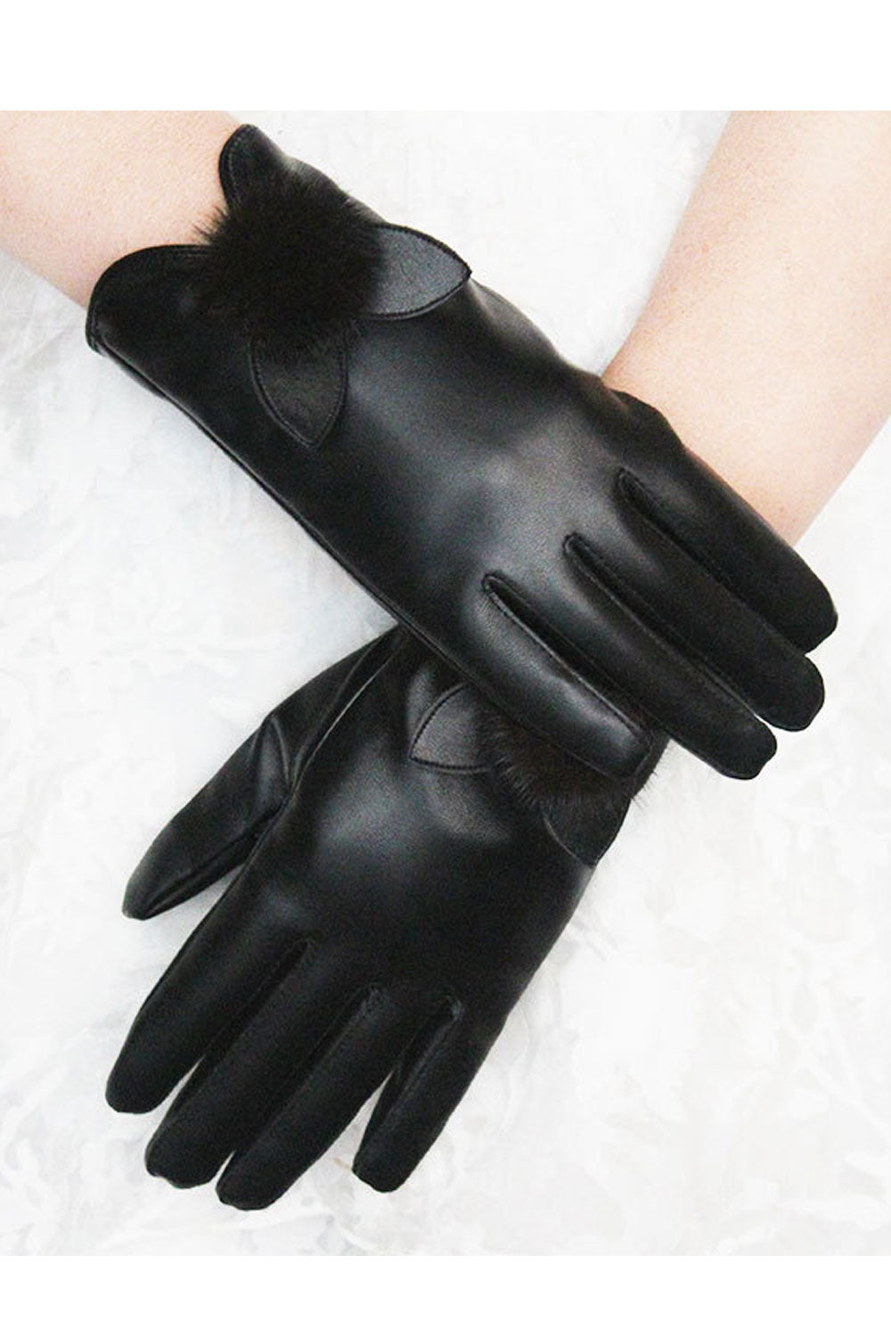 Women Stylish Thick & Warm Bow Leather Gloves