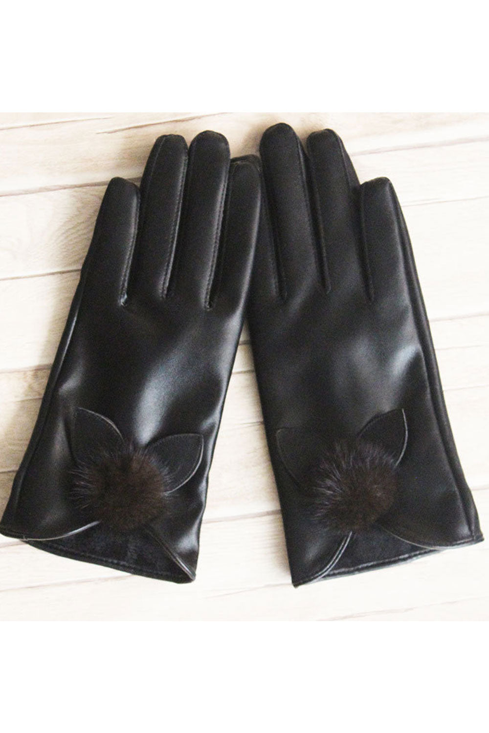 Women Stylish Thick & Warm Bow Leather Gloves
