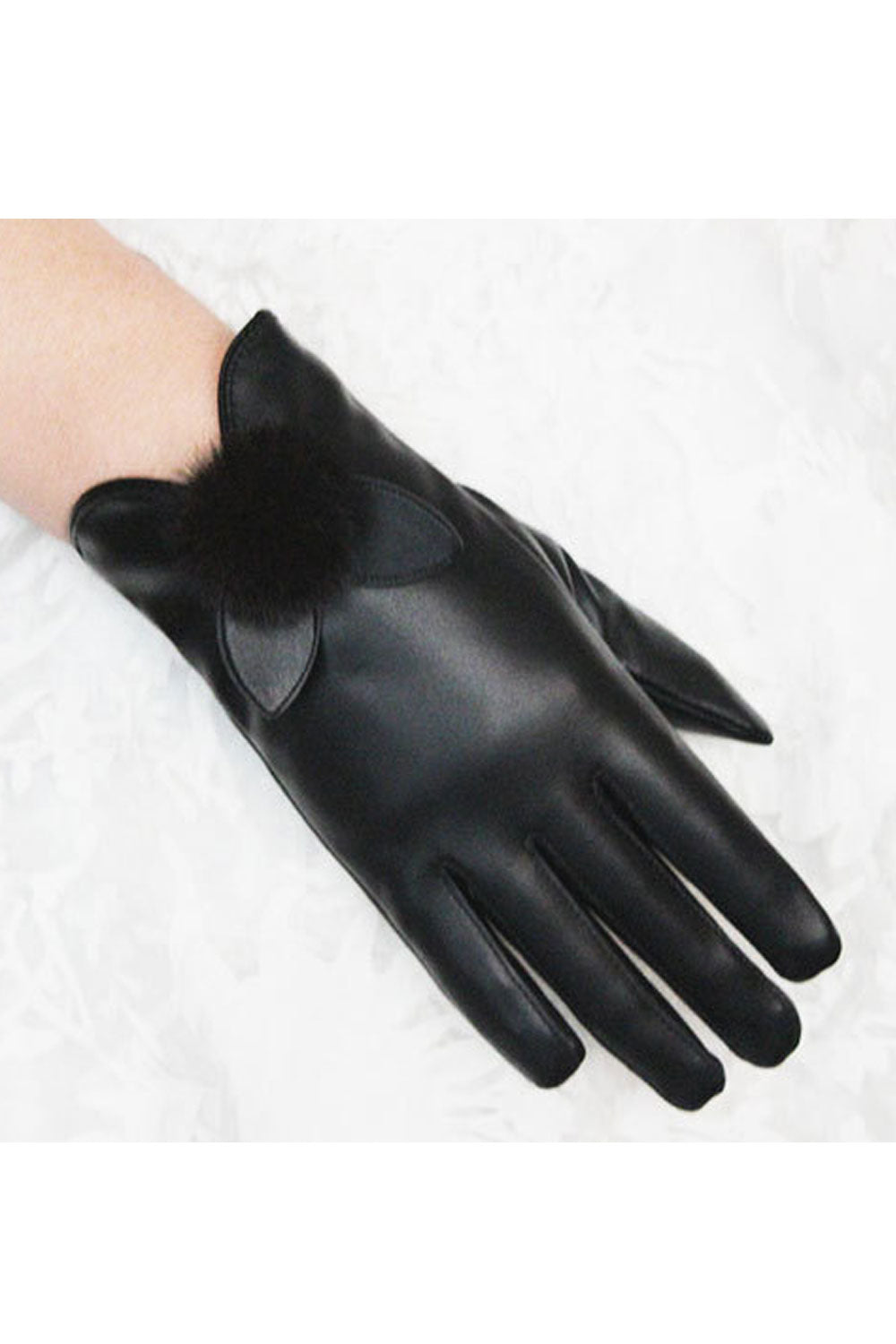 Women Stylish Thick & Warm Bow Leather Gloves