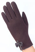 Women Solid Color Bow Tie Thick Warm Winter Gloves
