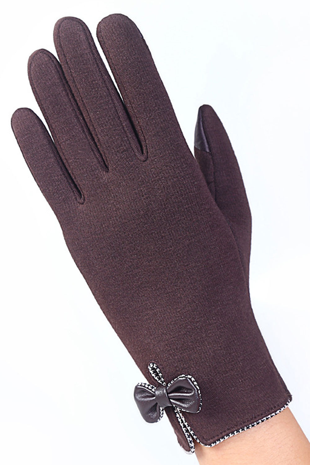 Women Solid Color Bow Tie Thick Warm Winter Gloves