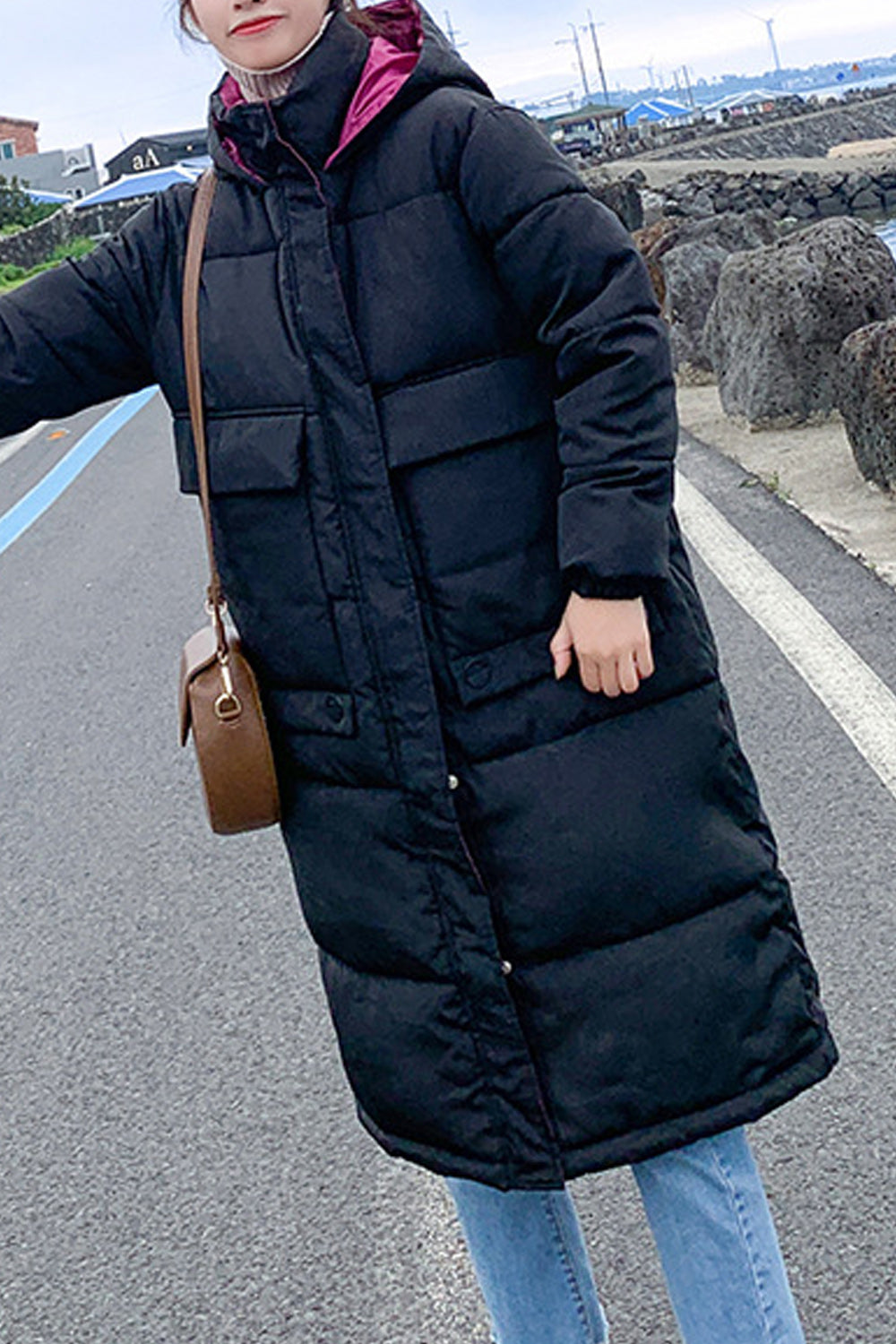 Women Warm Winter Padded Zipper Long Jacket