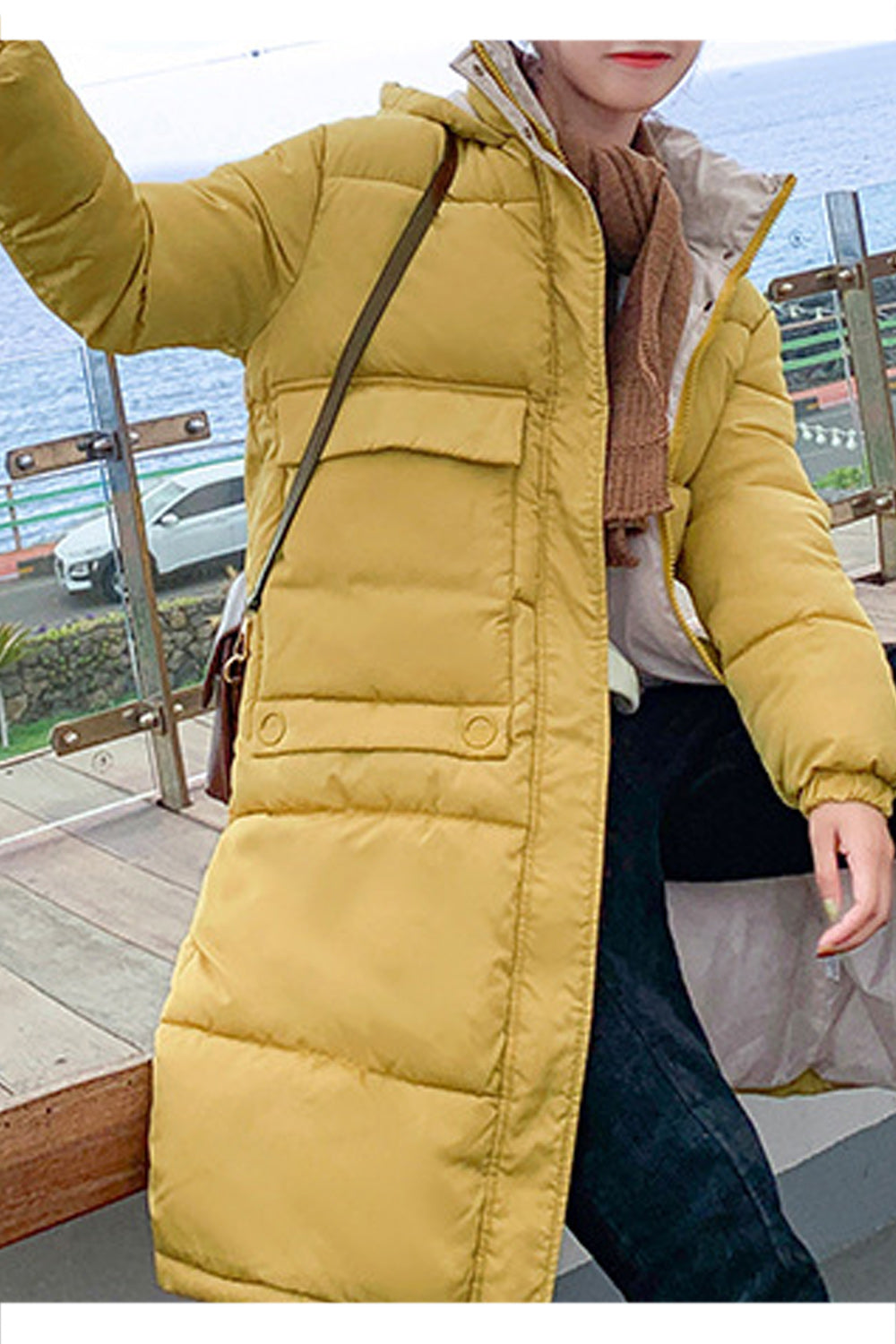 Women Warm Winter Padded Zipper Long Jacket