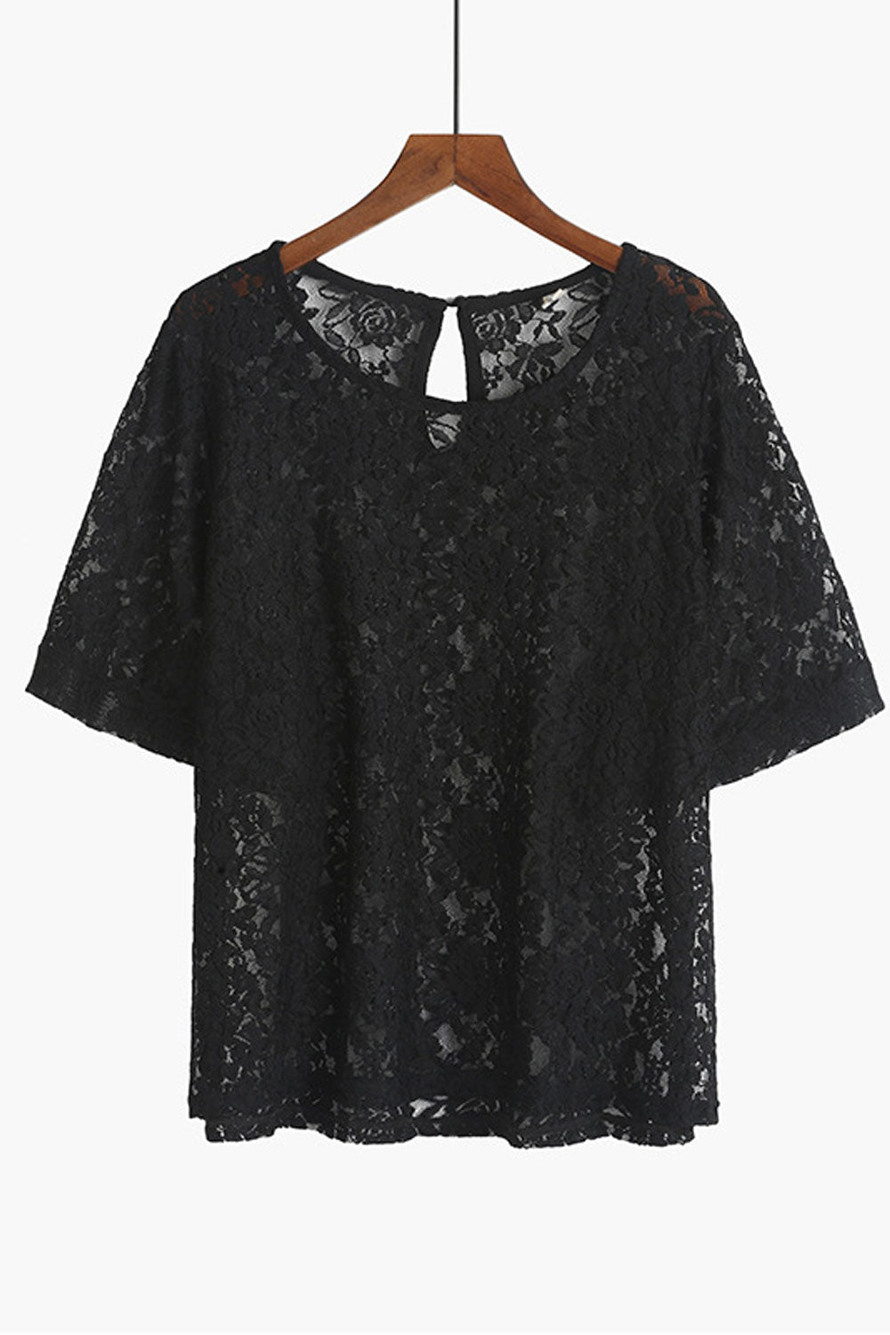 Women Beautiful Flower Lace Round Neck Short Sleeve Top