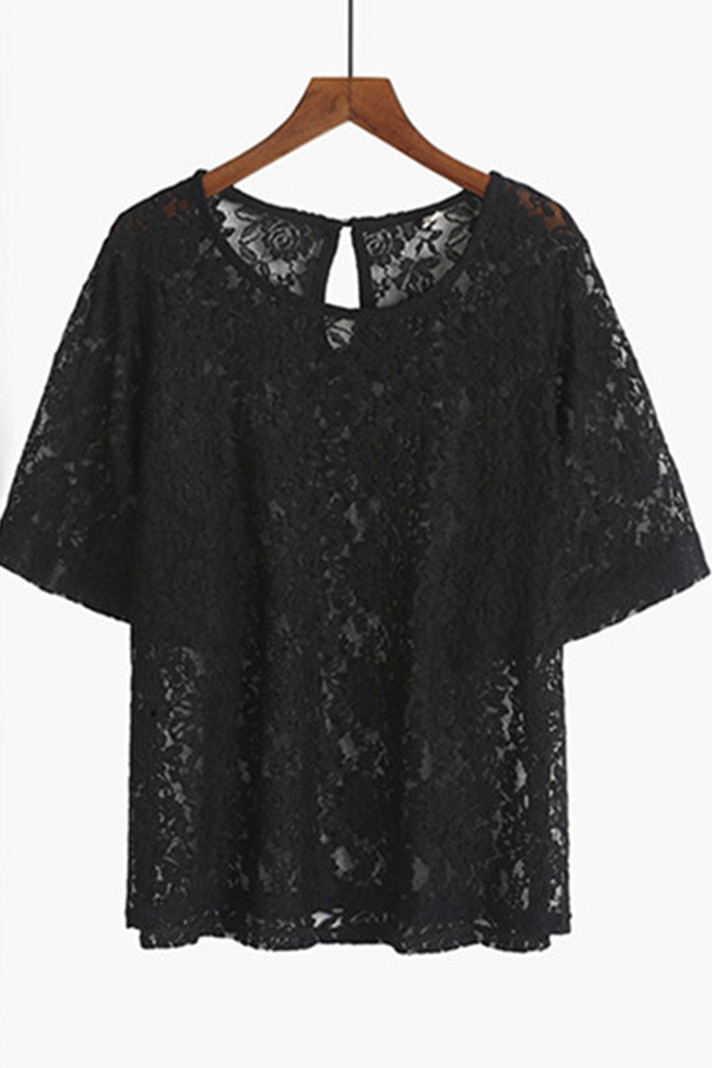 Women Beautiful Flower Lace Round Neck Short Sleeve Top