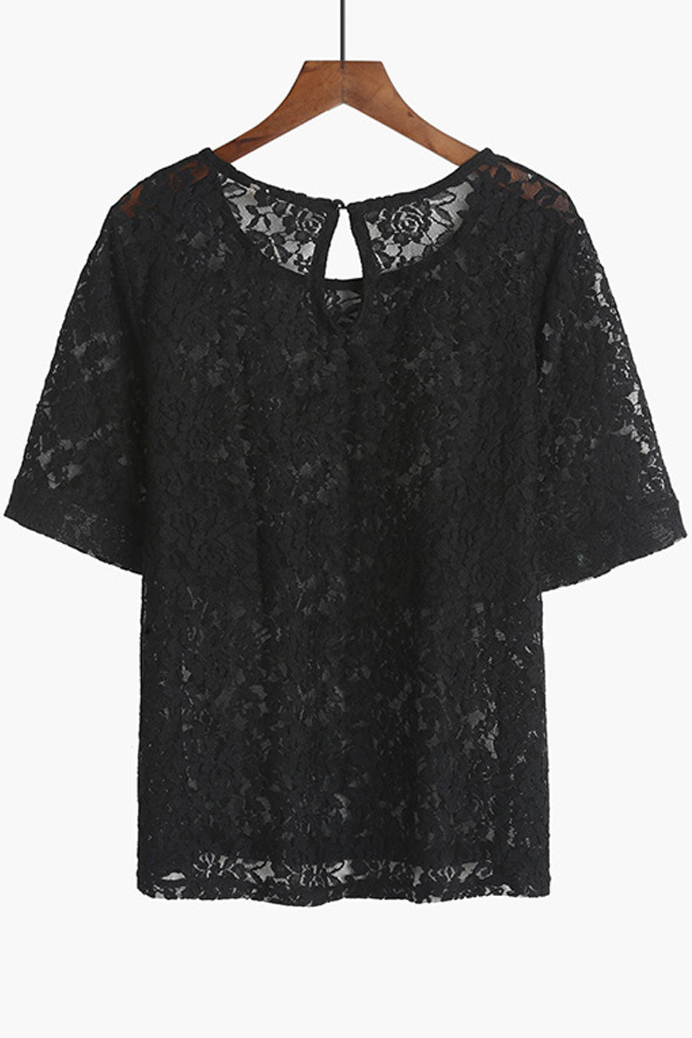 Women Beautiful Flower Lace Round Neck Short Sleeve Top
