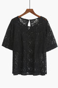 Women Beautiful Flower Lace Round Neck Short Sleeve Top