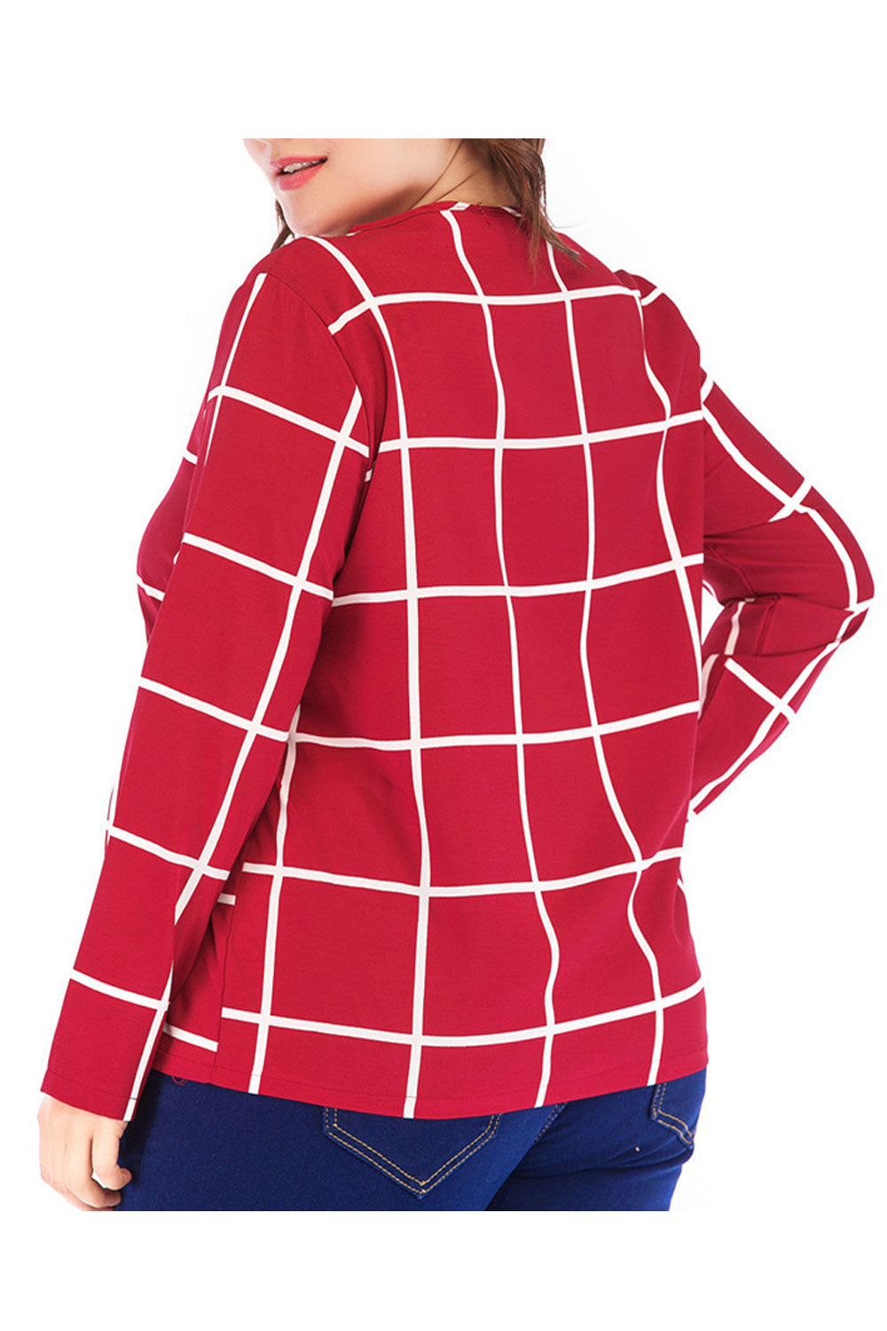Women Lovely Long Sleeves Plaid Pattern Top