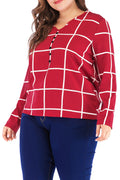 Women Lovely Long Sleeves Plaid Pattern Top