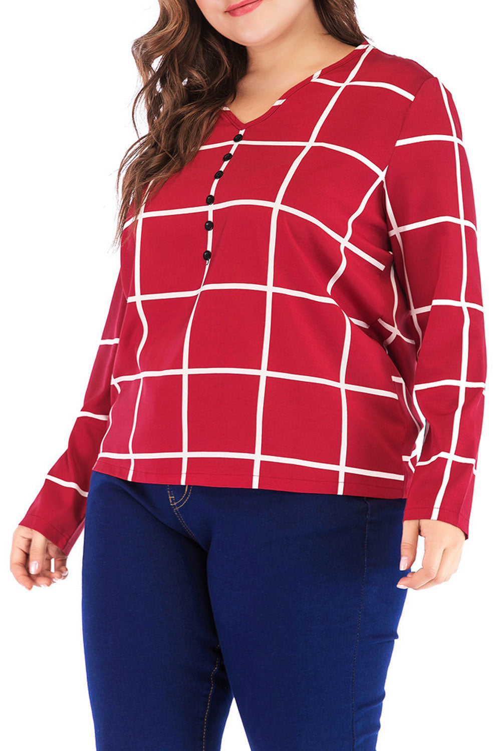 Women Lovely Long Sleeves Plaid Pattern Top