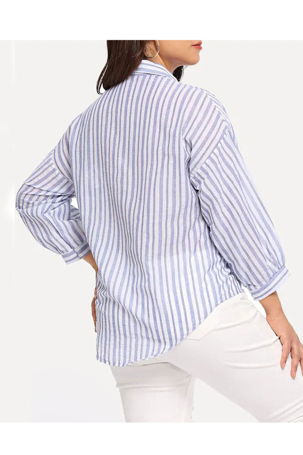Women Classy Striped Patten Lapel Collar Top