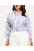 Women Classy Striped Patten Lapel Collar Top
