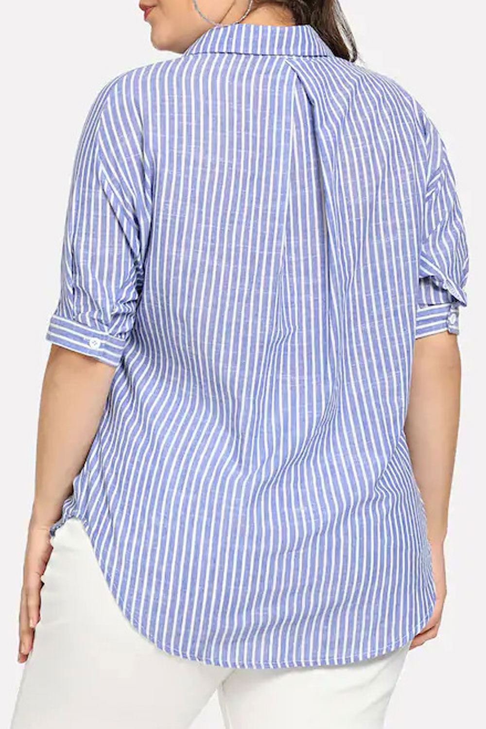 Women Elegant Striped Pattern Lapel Collar Top