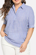 Women Elegant Striped Pattern Lapel Collar Top