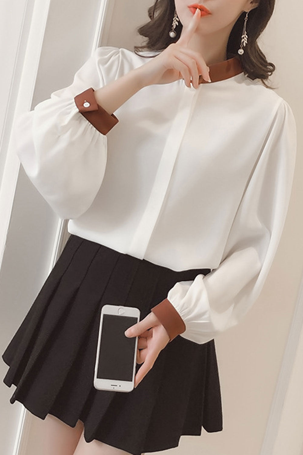 Women Lovely Long Sleeves Solid Color Top