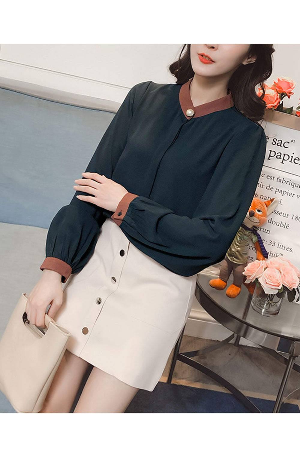 Women Lovely Long Sleeves Solid Color Top