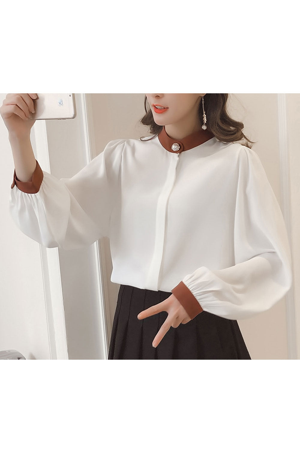 Women Lovely Long Sleeves Solid Color Top