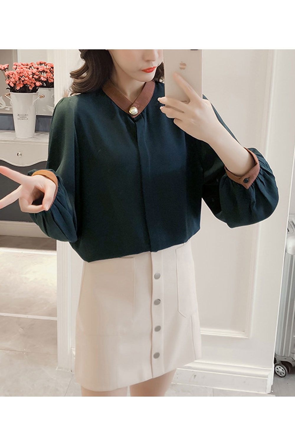 Women Lovely Long Sleeves Solid Color Top