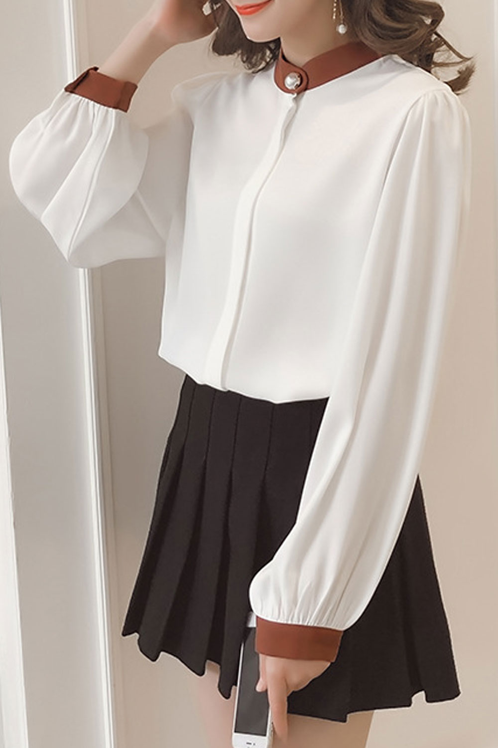 Women Lovely Long Sleeves Solid Color Top