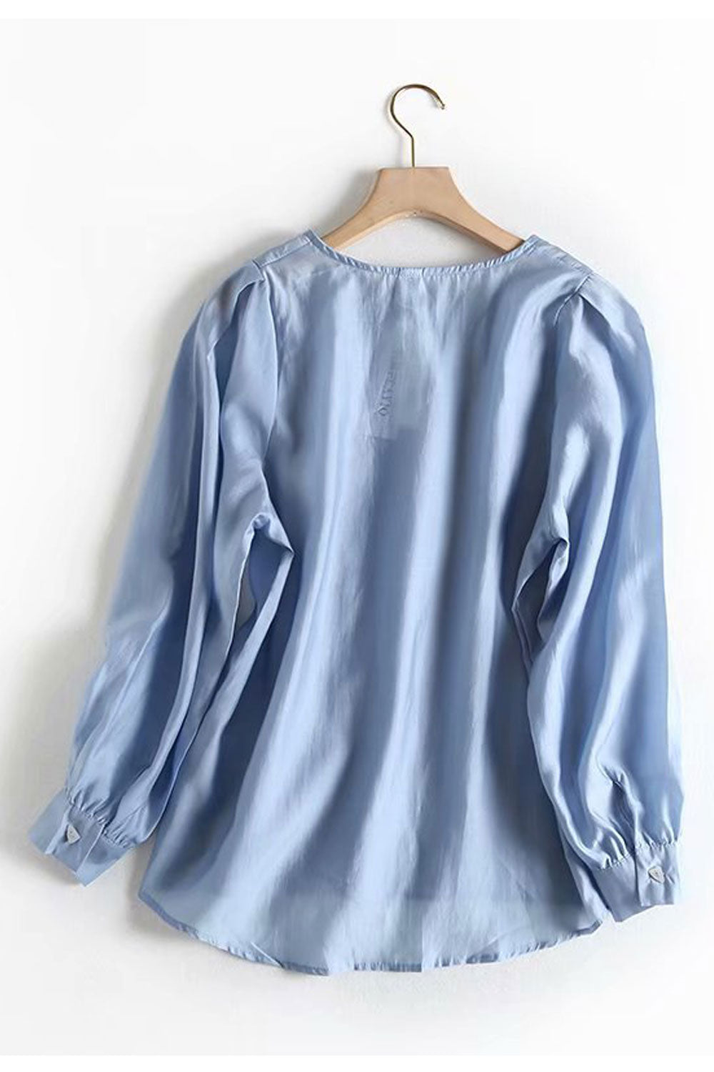 Women Lovely Solid Color Ruffled Decorated Round Neck Top