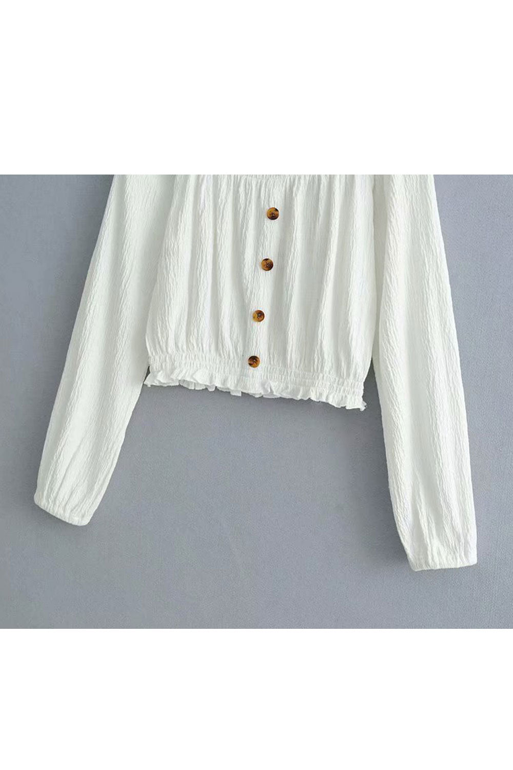 Women Fashion Strapless Ruffled Decorated Long Sleeves Top