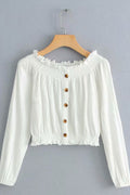 Women Fashion Strapless Ruffled Decorated Long Sleeves Top