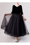 Kids Girls Fashion V-Neck Elbow Sleeve Long Flared Dress