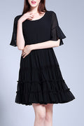 Women Black Color Flare Sleeve Ruffle Decorated Dress