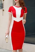 Women Charming Contrast Color Slim FIt Round Neck Dress