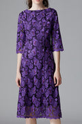 Women Charming Flower Embroidered Round Neck Dress