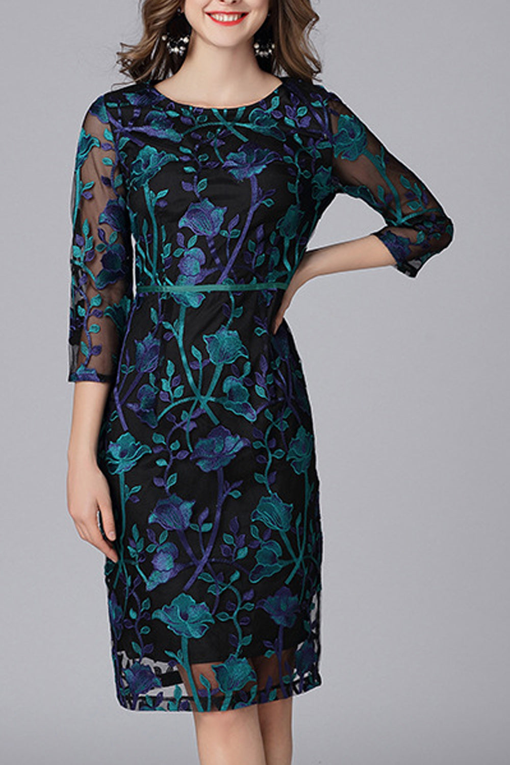 Women Elegant Flower Lace Fashionable Slim Fit Dress