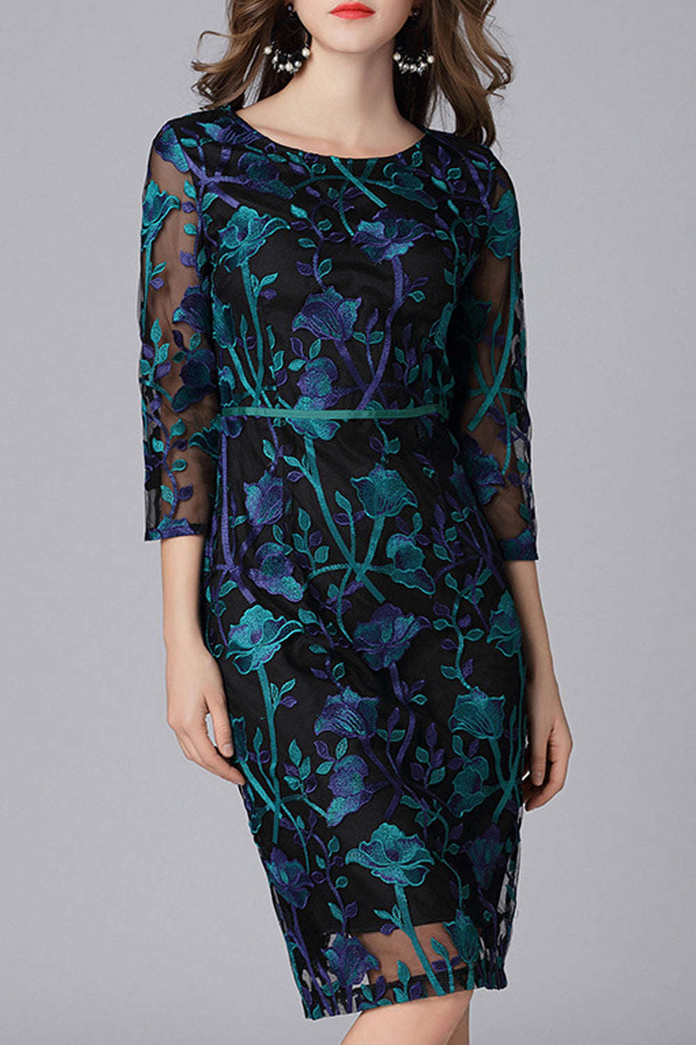 Women Elegant Flower Lace Fashionable Slim Fit Dress