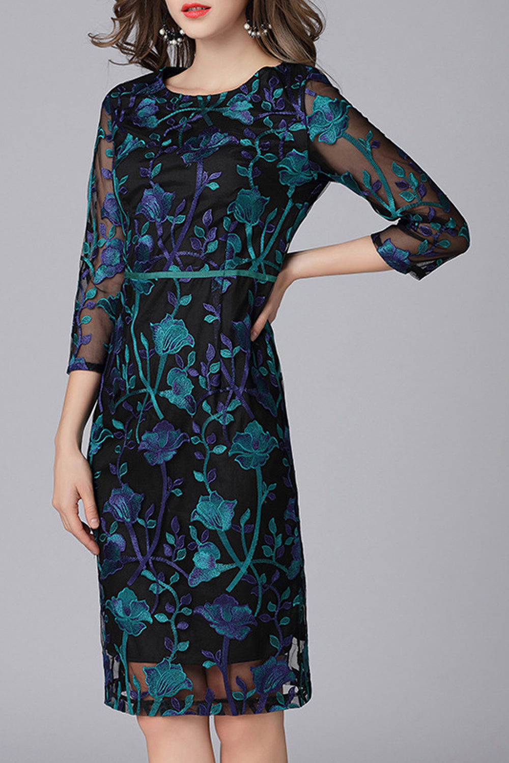 Women Elegant Flower Lace Fashionable Slim Fit Dress