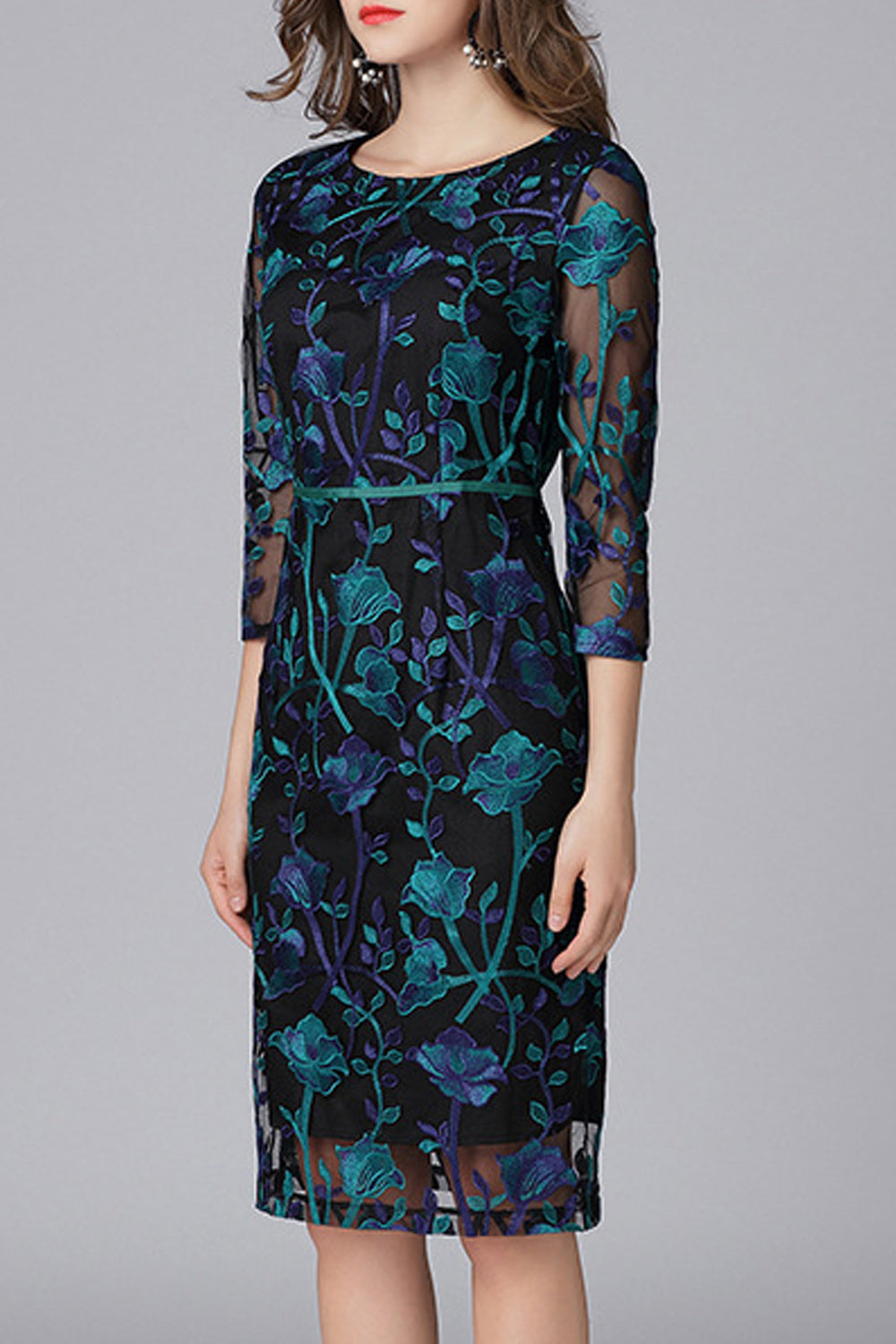 Women Elegant Flower Lace Fashionable Slim Fit Dress