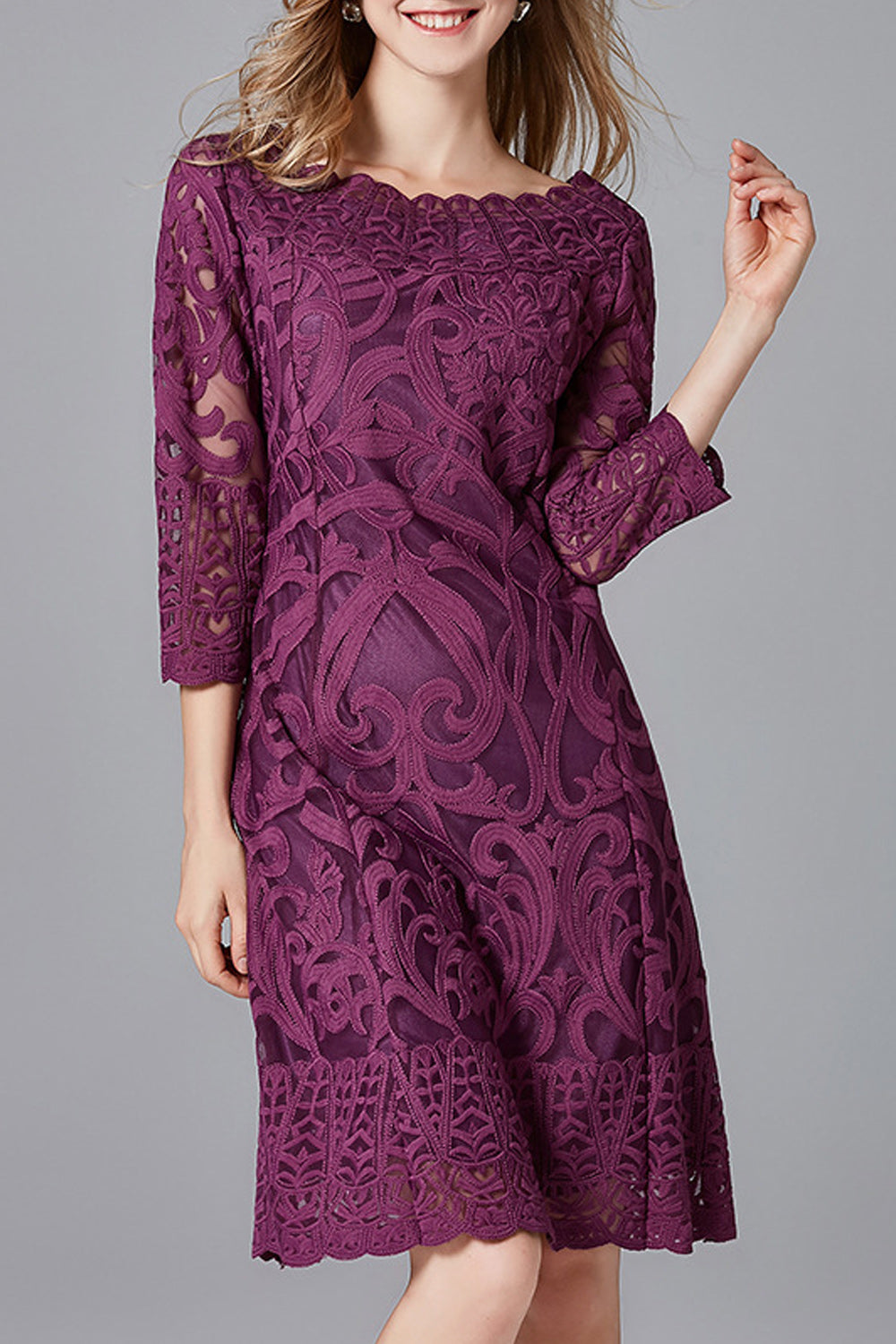 Women Flower Lace Knee Length Fashionable Dress