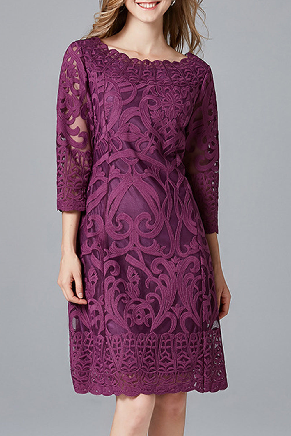 Women Flower Lace Knee Length Fashionable Dress
