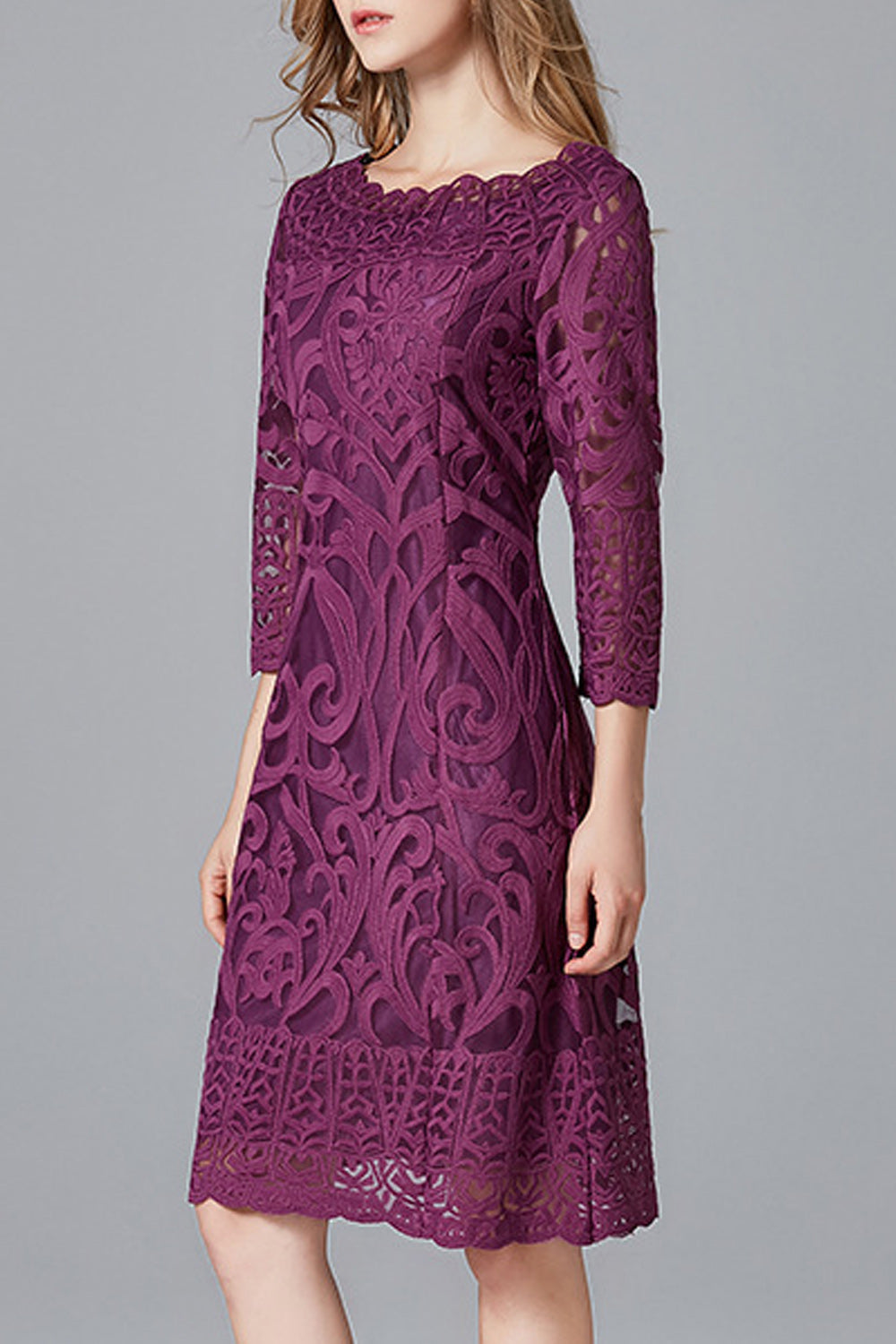 Women Flower Lace Knee Length Fashionable Dress