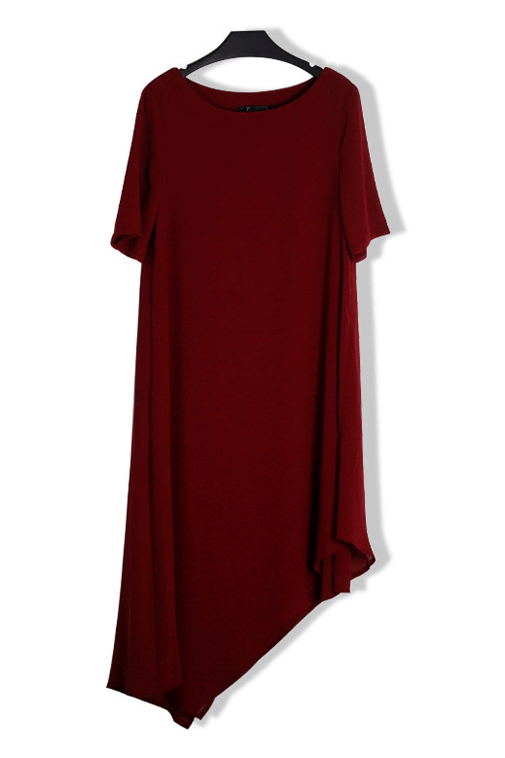 Women Elegant Solid Color Chiffon Short Sleeve Round Neck Dress