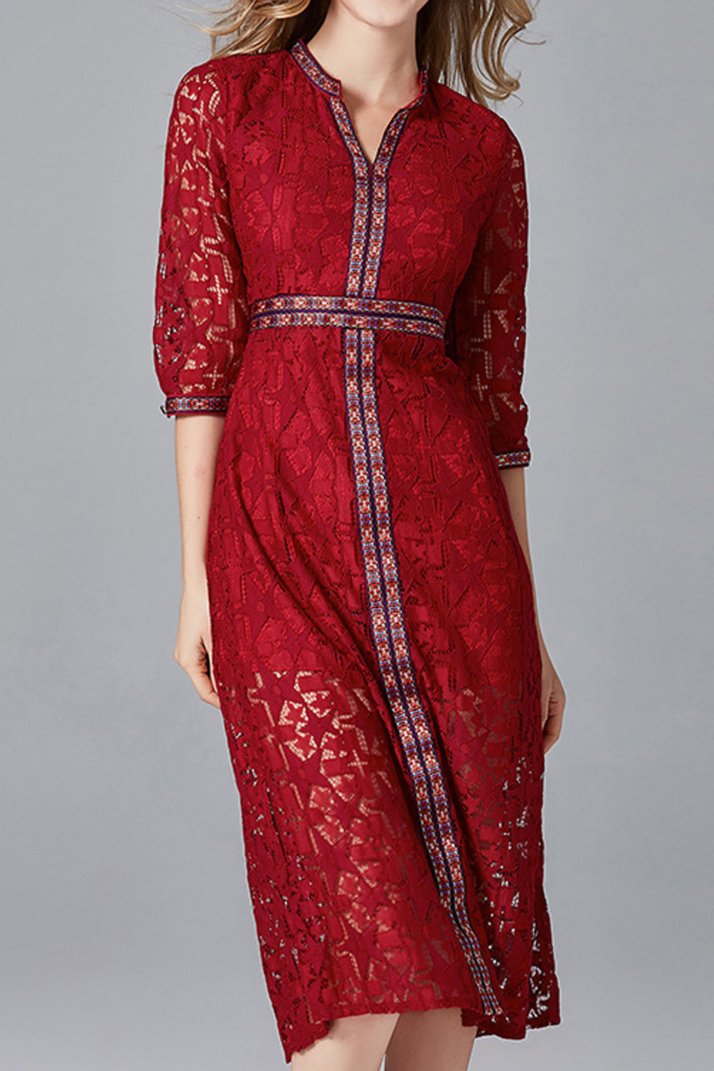 Women Elegant Star Lace V-Neck Knee Length Dress