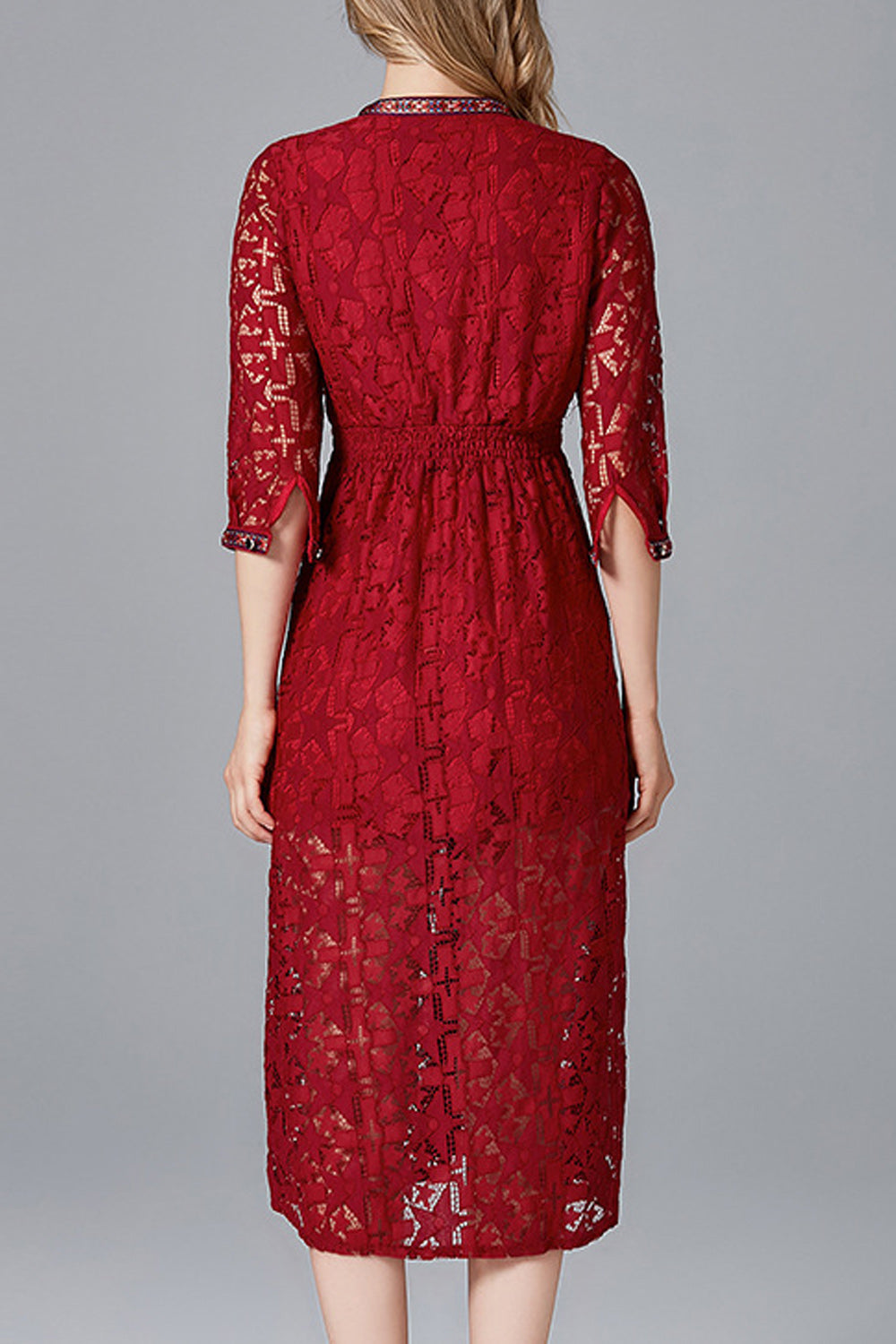 Women Elegant Star Lace V-Neck Knee Length Dress
