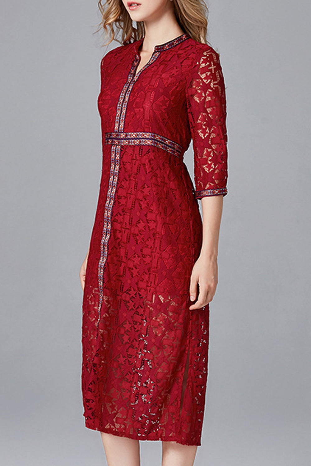 Women Elegant Star Lace V-Neck Knee Length Dress
