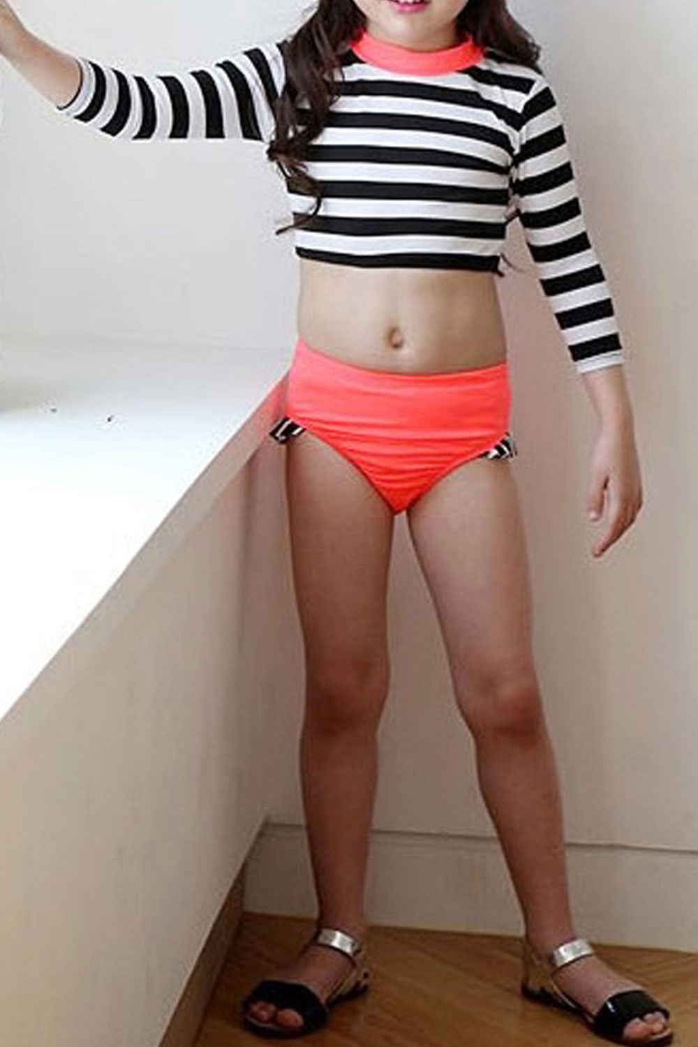 Baby Girls Cute & Pretty Thick Striped Long Sleeve Swimsuit