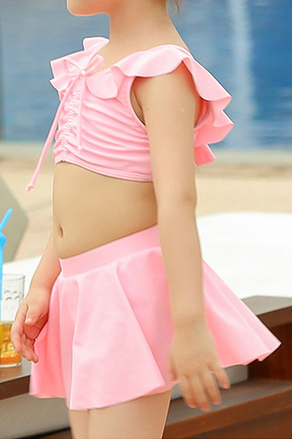 Baby Girls Solid Color Ruffled Skirt Two Piece Swimsuit